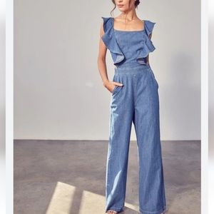 Do + Be Ruffle Sleeveless Denim Wide Leg Jumpsuit